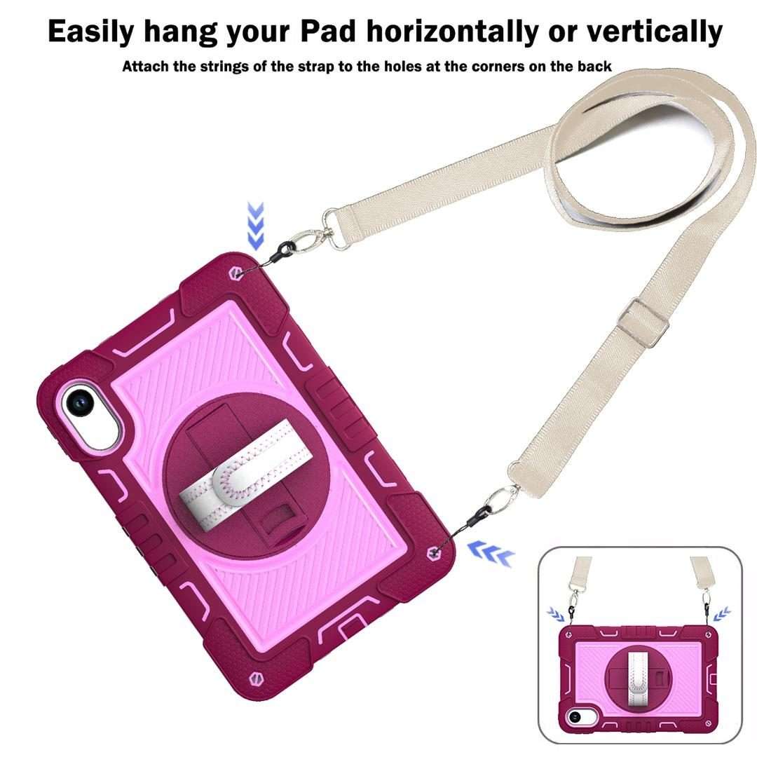 For Xiaomi Redmi Pad 2 360 Degree Rotation PC Contrast Silicone Tablet Case(Rose Red + Pink)