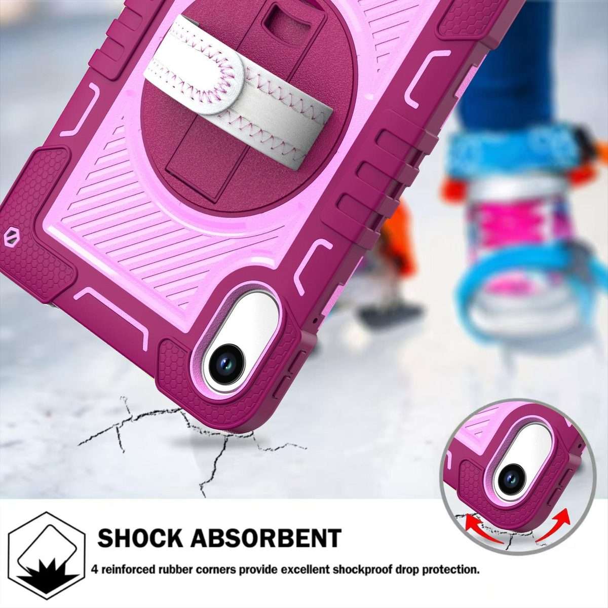 For Xiaomi Redmi Pad 2 360 Degree Rotation PC Contrast Silicone Tablet Case(Rose Red + Pink)