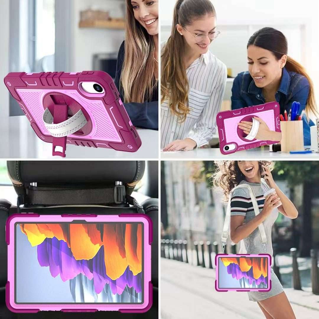 For Xiaomi Redmi Pad 2 360 Degree Rotation PC Contrast Silicone Tablet Case(Rose Red + Pink)