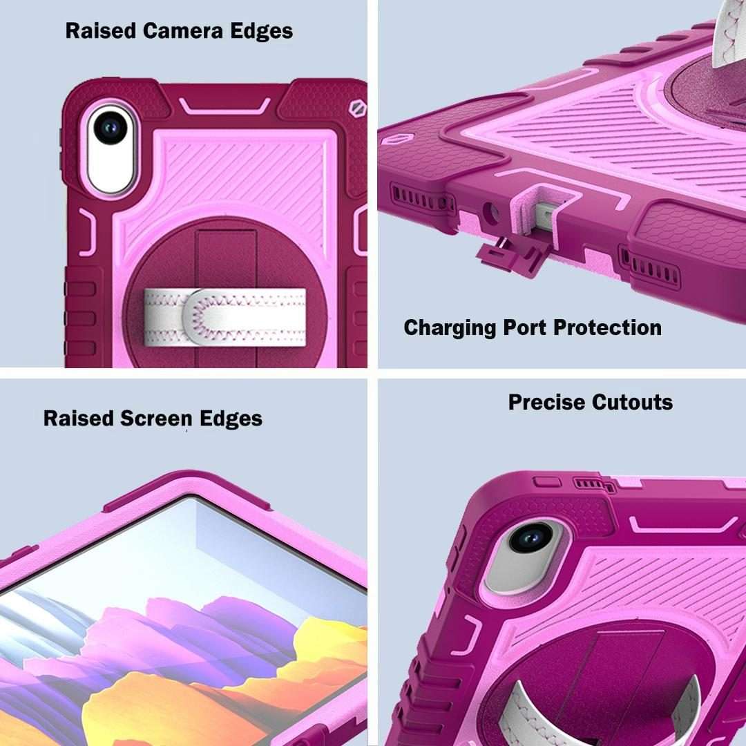 For Xiaomi Redmi Pad 2 360 Degree Rotation PC Contrast Silicone Tablet Case(Rose Red + Pink)