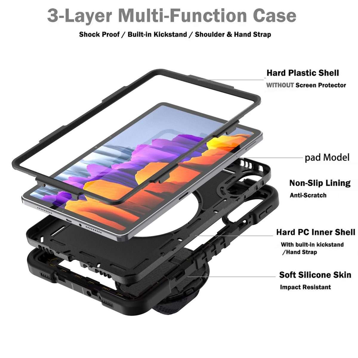 For Xiaomi Redmi Pad 2 360 Degree Rotation PC Contrast Silicone Tablet Case(Black)