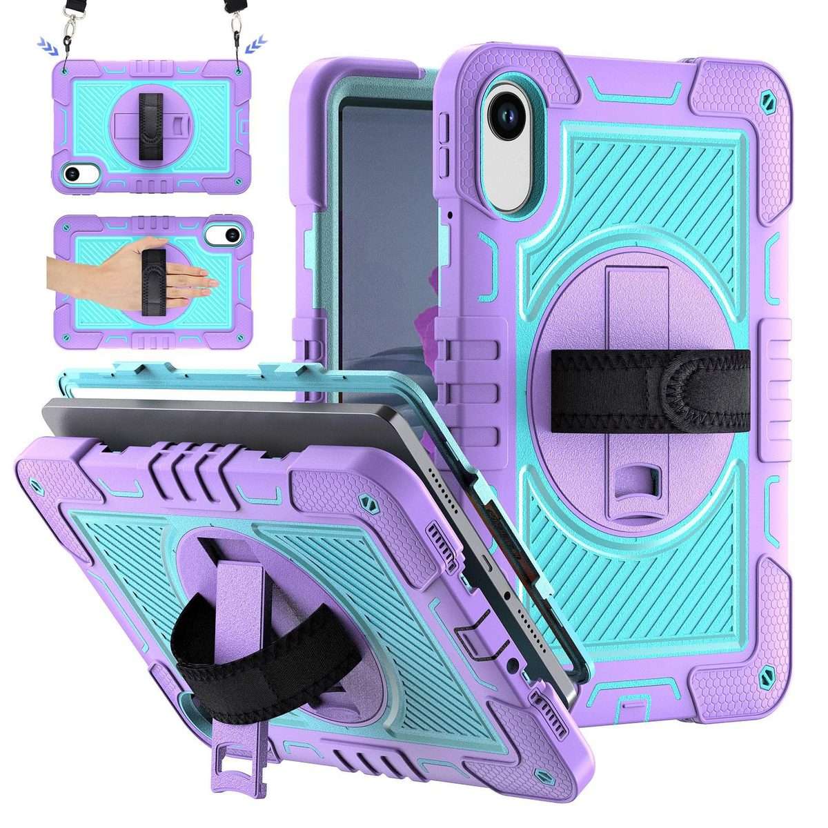 For Xiaomi Redmi Pad 2 360 Degree Rotation PC Contrast Silicone Tablet Case(Purple + Mint Green)