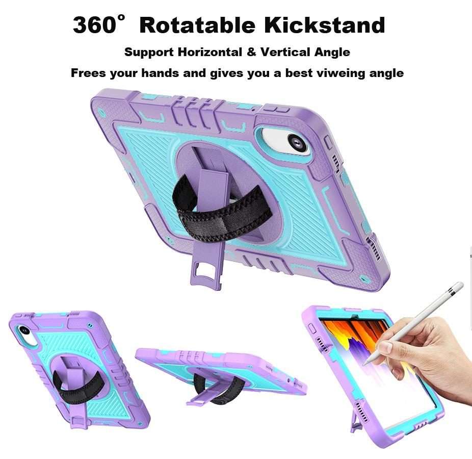 For Xiaomi Redmi Pad 2 360 Degree Rotation PC Contrast Silicone Tablet Case(Purple + Mint Green)