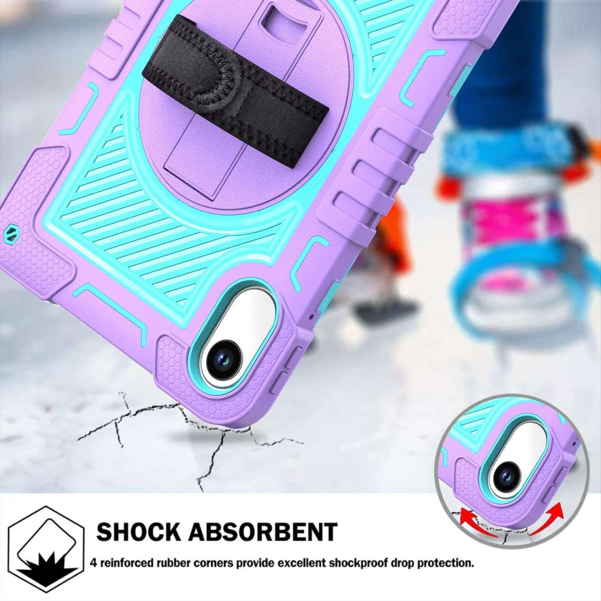 For Xiaomi Redmi Pad 2 360 Degree Rotation PC Contrast Silicone Tablet Case(Purple + Mint Green)