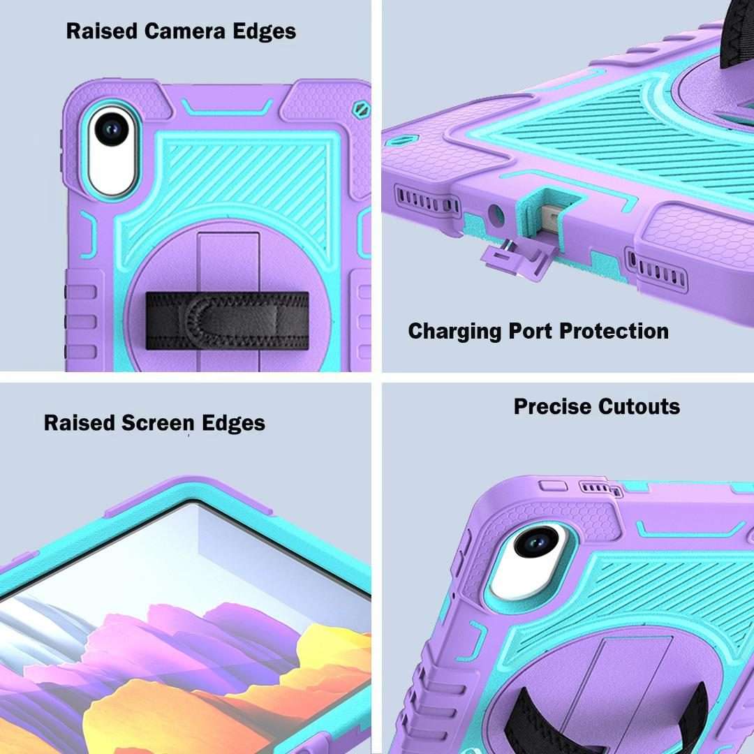 For Xiaomi Redmi Pad 2 360 Degree Rotation PC Contrast Silicone Tablet Case(Purple + Mint Green)