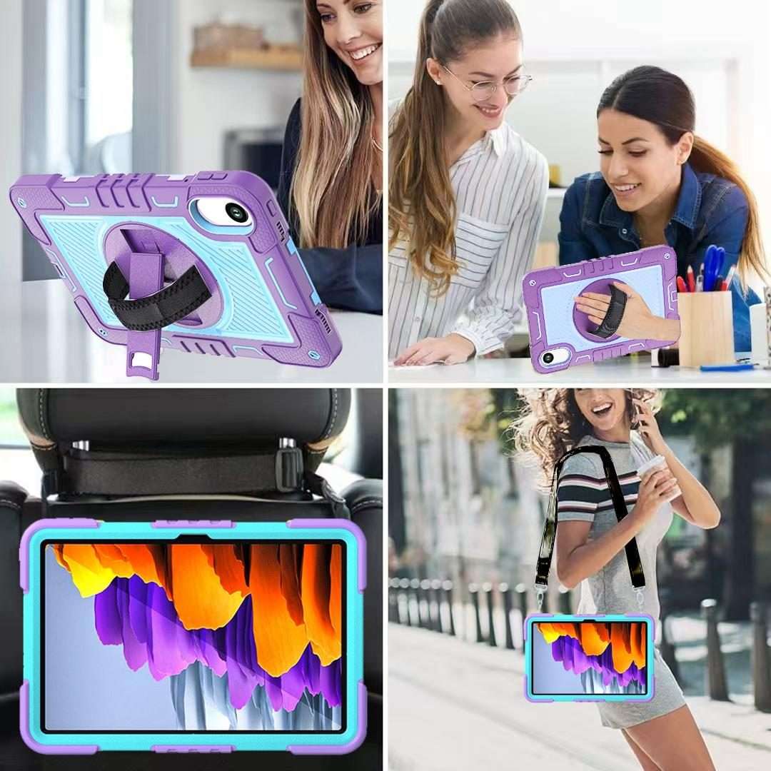 For Xiaomi Redmi Pad 2 360 Degree Rotation PC Contrast Silicone Tablet Case(Purple + Mint Green)