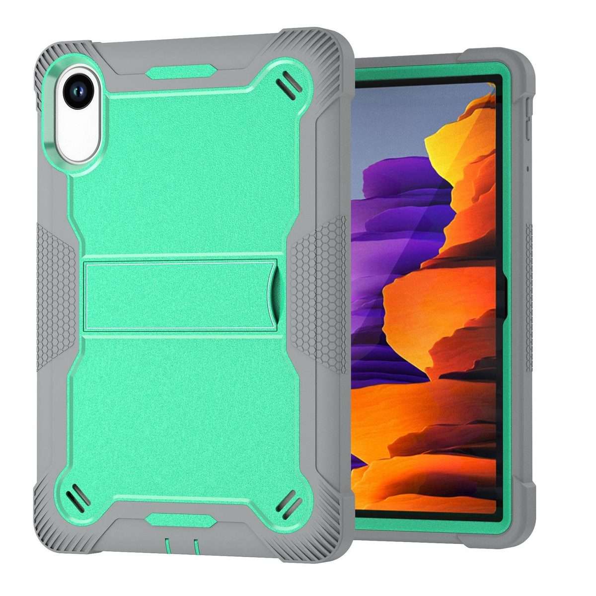 For Xiaomi Redmi Pad 2 Shockproof Silicone Hybrid PC Tablet Case with Holder(Mint Green + Grey)