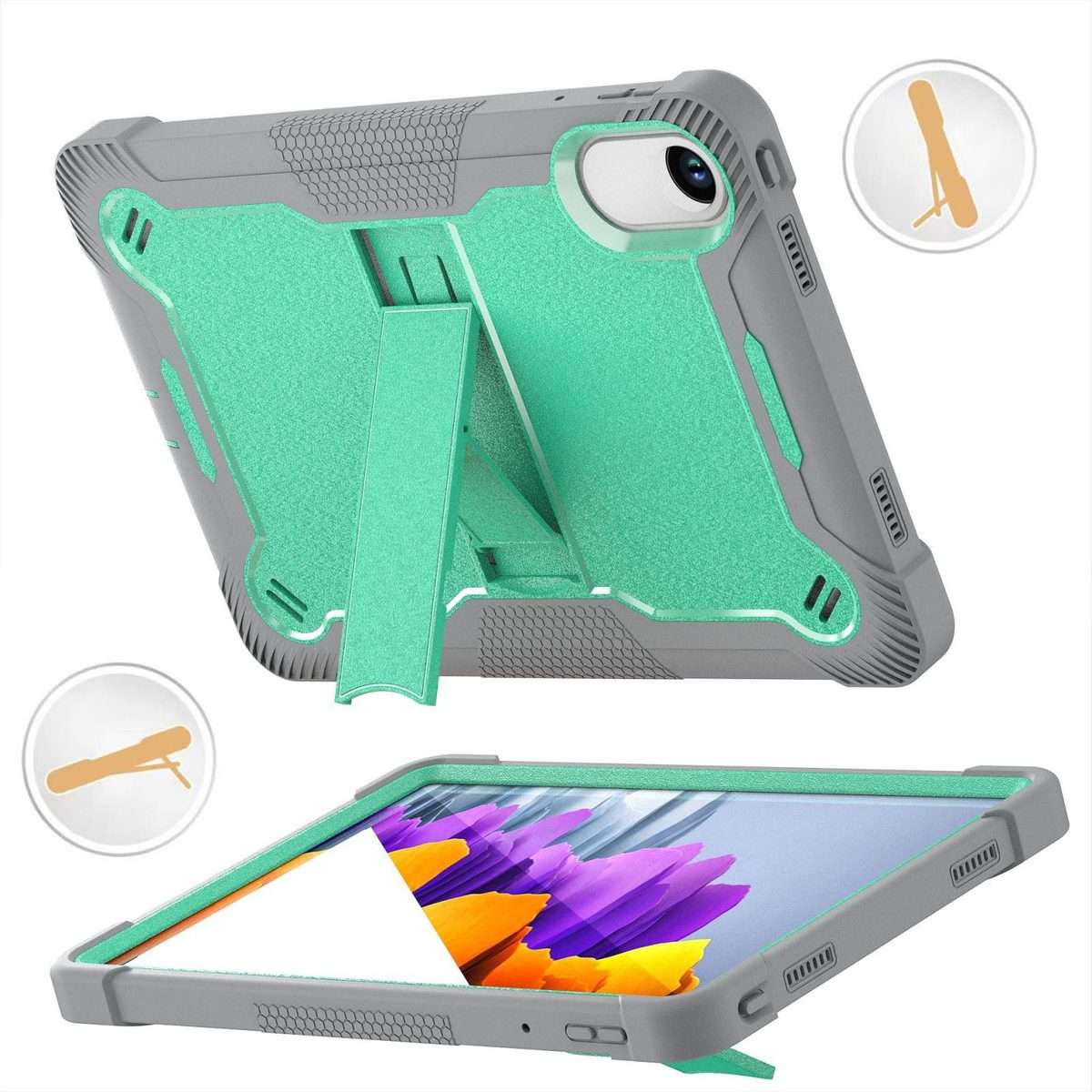 For Xiaomi Redmi Pad 2 Shockproof Silicone Hybrid PC Tablet Case with Holder(Mint Green + Grey)