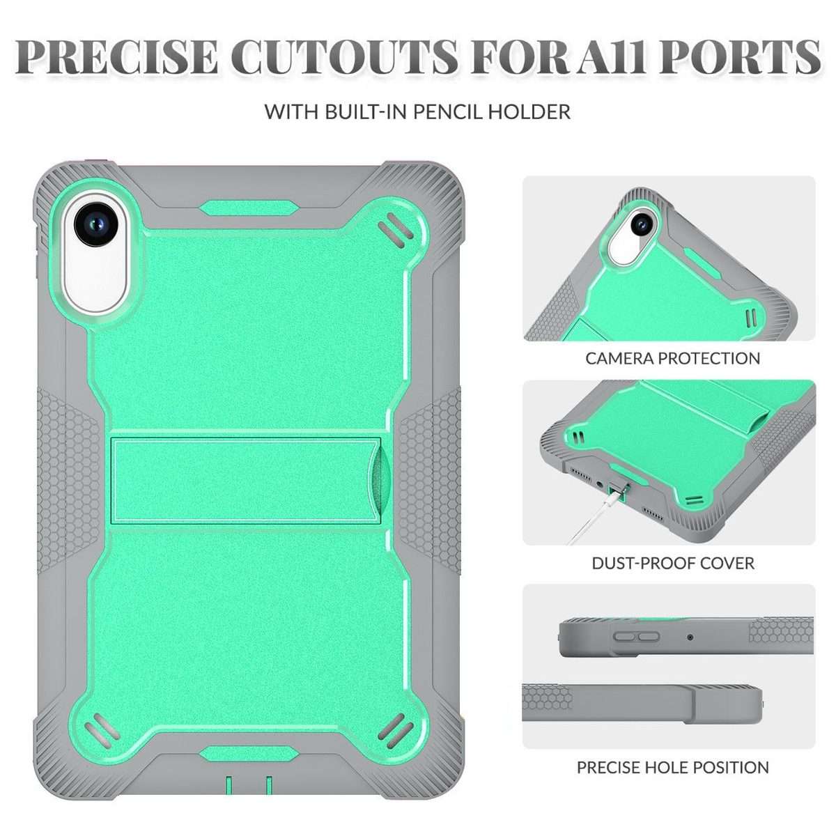 For Xiaomi Redmi Pad 2 Shockproof Silicone Hybrid PC Tablet Case with Holder(Mint Green + Grey)