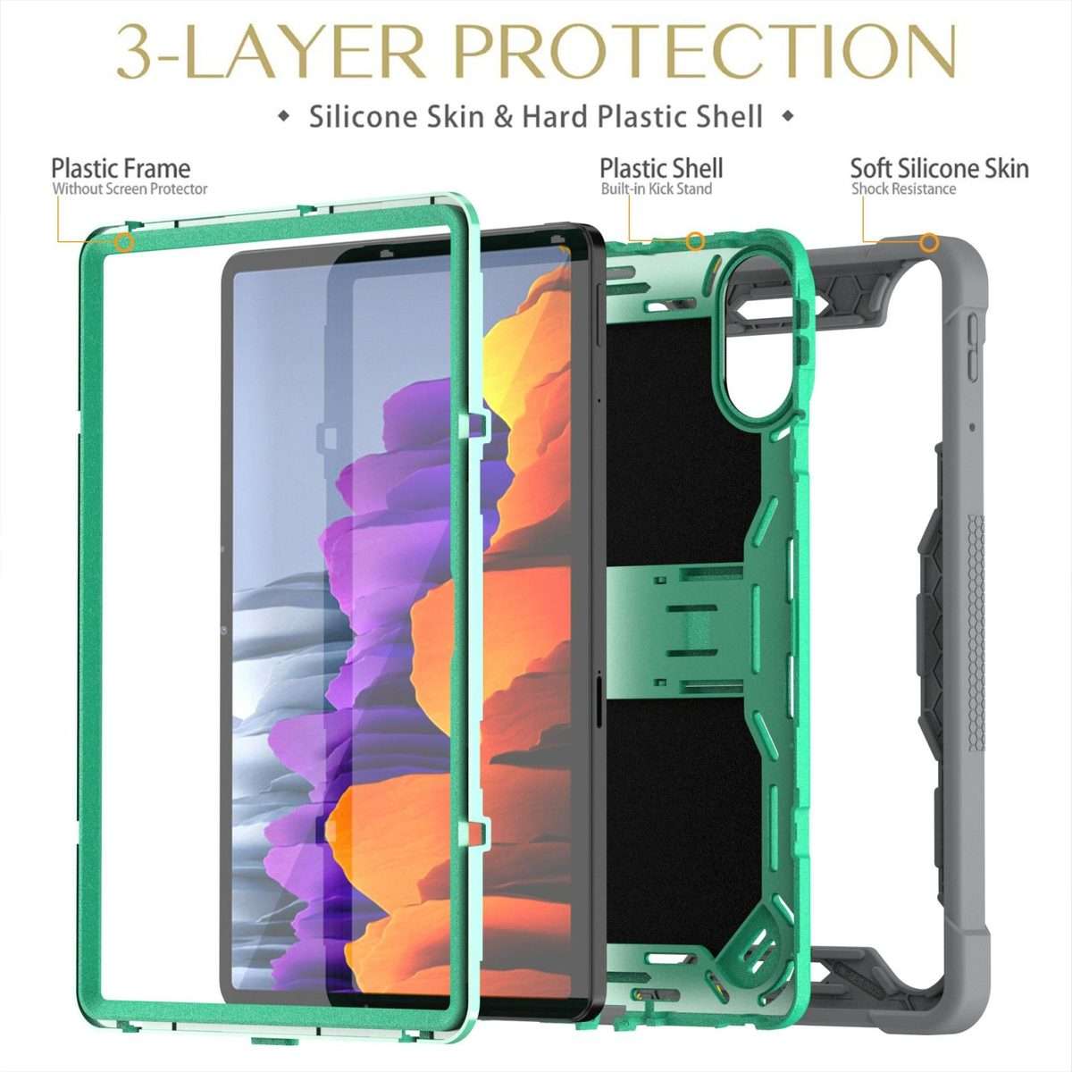 For Xiaomi Redmi Pad 2 Shockproof Silicone Hybrid PC Tablet Case with Holder(Mint Green + Grey)