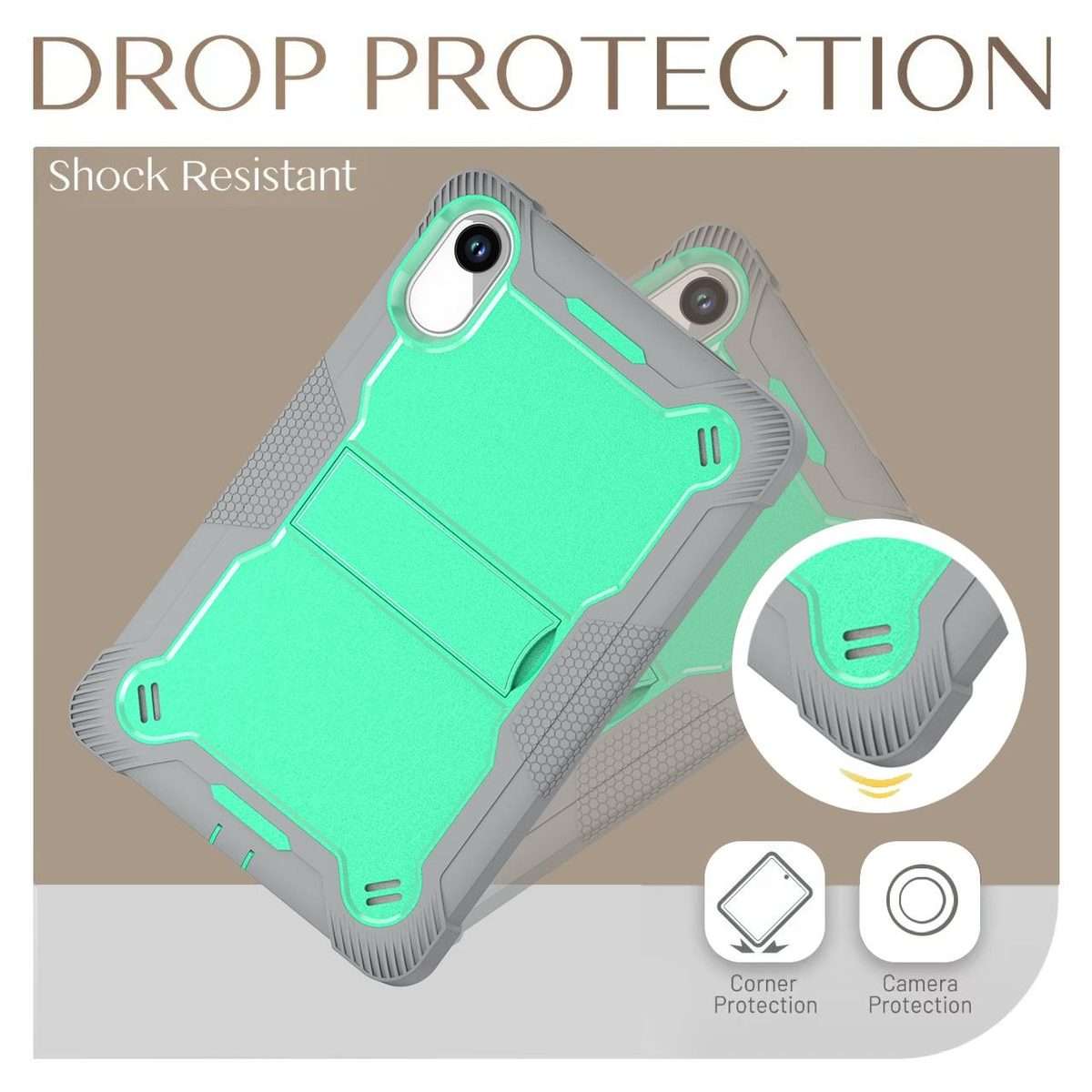 For Xiaomi Redmi Pad 2 Shockproof Silicone Hybrid PC Tablet Case with Holder(Mint Green + Grey)