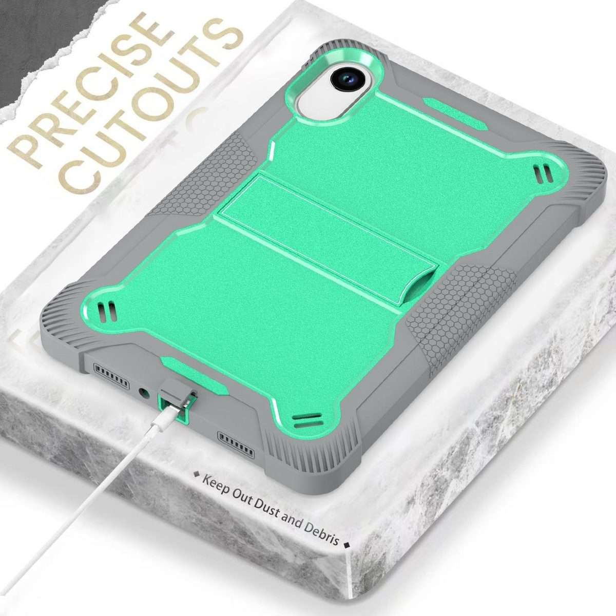 For Xiaomi Redmi Pad 2 Shockproof Silicone Hybrid PC Tablet Case with Holder(Mint Green + Grey)