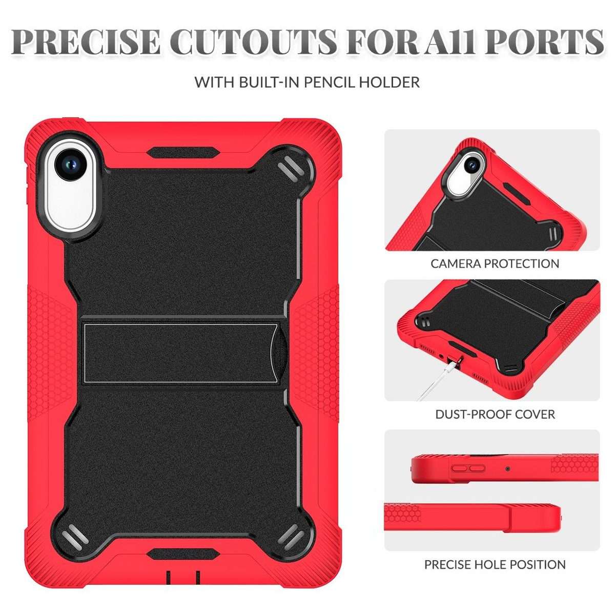 For Xiaomi Redmi Pad 2 Shockproof Silicone Hybrid PC Tablet Case with Holder(Black + Red)