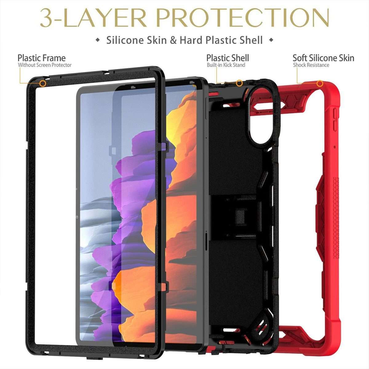 For Xiaomi Redmi Pad 2 Shockproof Silicone Hybrid PC Tablet Case with Holder(Black + Red)