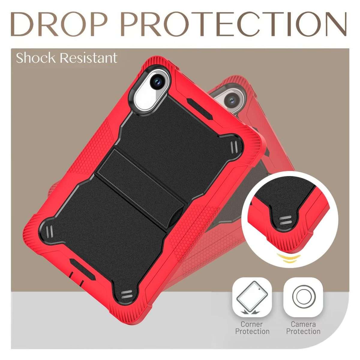 For Xiaomi Redmi Pad 2 Shockproof Silicone Hybrid PC Tablet Case with Holder(Black + Red)