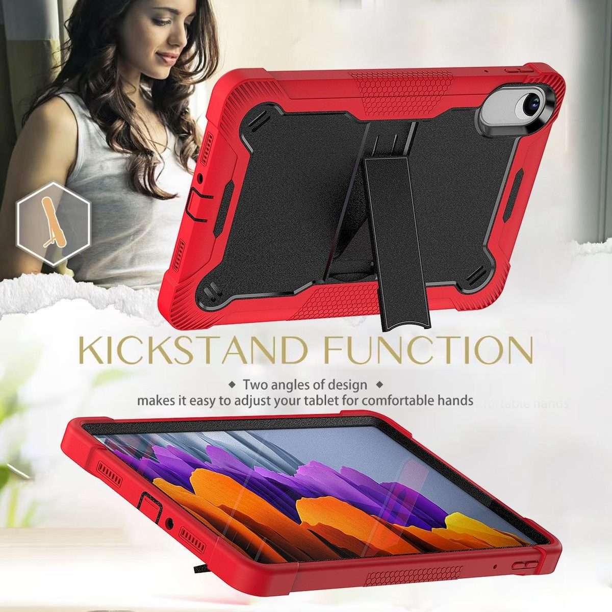 For Xiaomi Redmi Pad 2 Shockproof Silicone Hybrid PC Tablet Case with Holder(Black + Red)