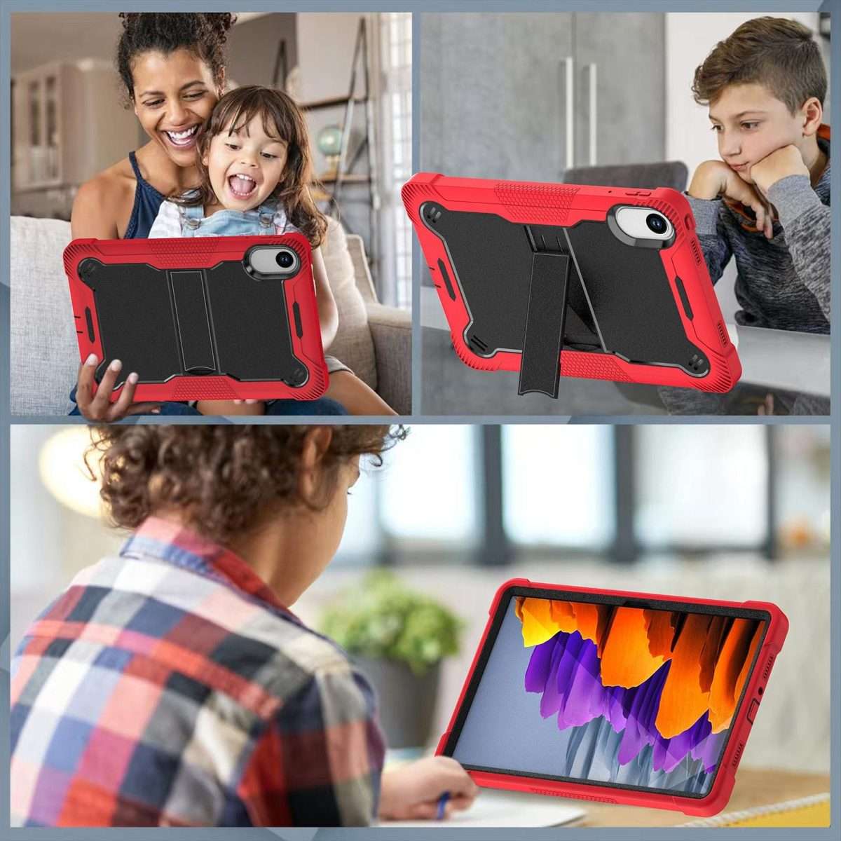 For Xiaomi Redmi Pad 2 Shockproof Silicone Hybrid PC Tablet Case with Holder(Black + Red)