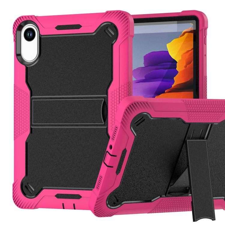 For Xiaomi Redmi Pad 2 Shockproof Silicone Hybrid PC Tablet Case with Holder(Black + Rose Red)