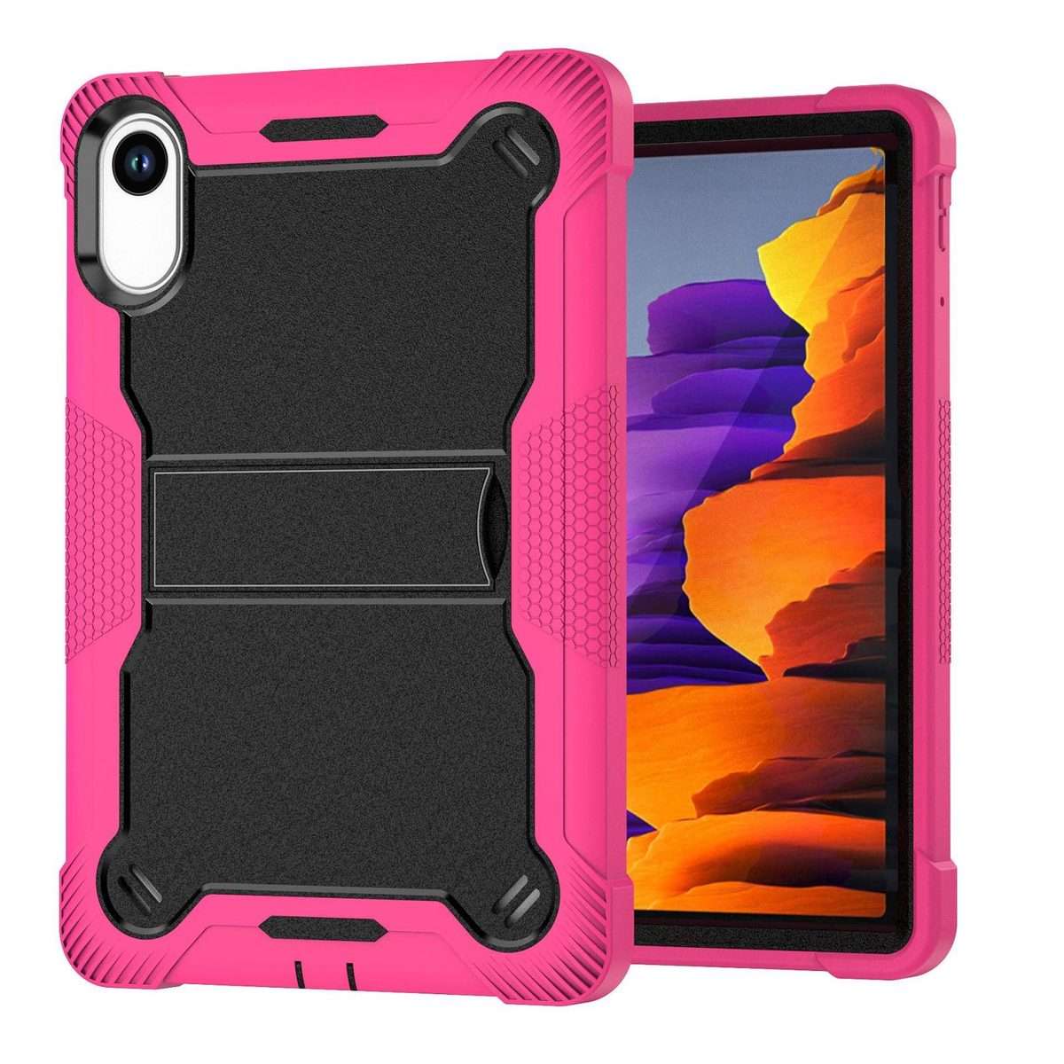 For Xiaomi Redmi Pad 2 Shockproof Silicone Hybrid PC Tablet Case with Holder(Black + Rose Red)