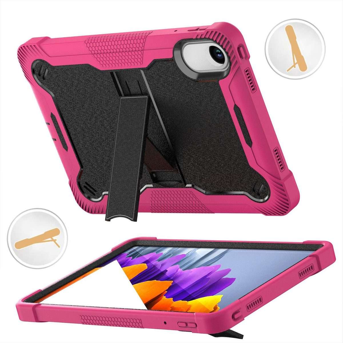 For Xiaomi Redmi Pad 2 Shockproof Silicone Hybrid PC Tablet Case with Holder(Black + Rose Red)
