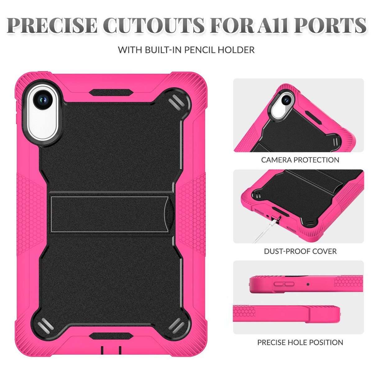 For Xiaomi Redmi Pad 2 Shockproof Silicone Hybrid PC Tablet Case with Holder(Black + Rose Red)