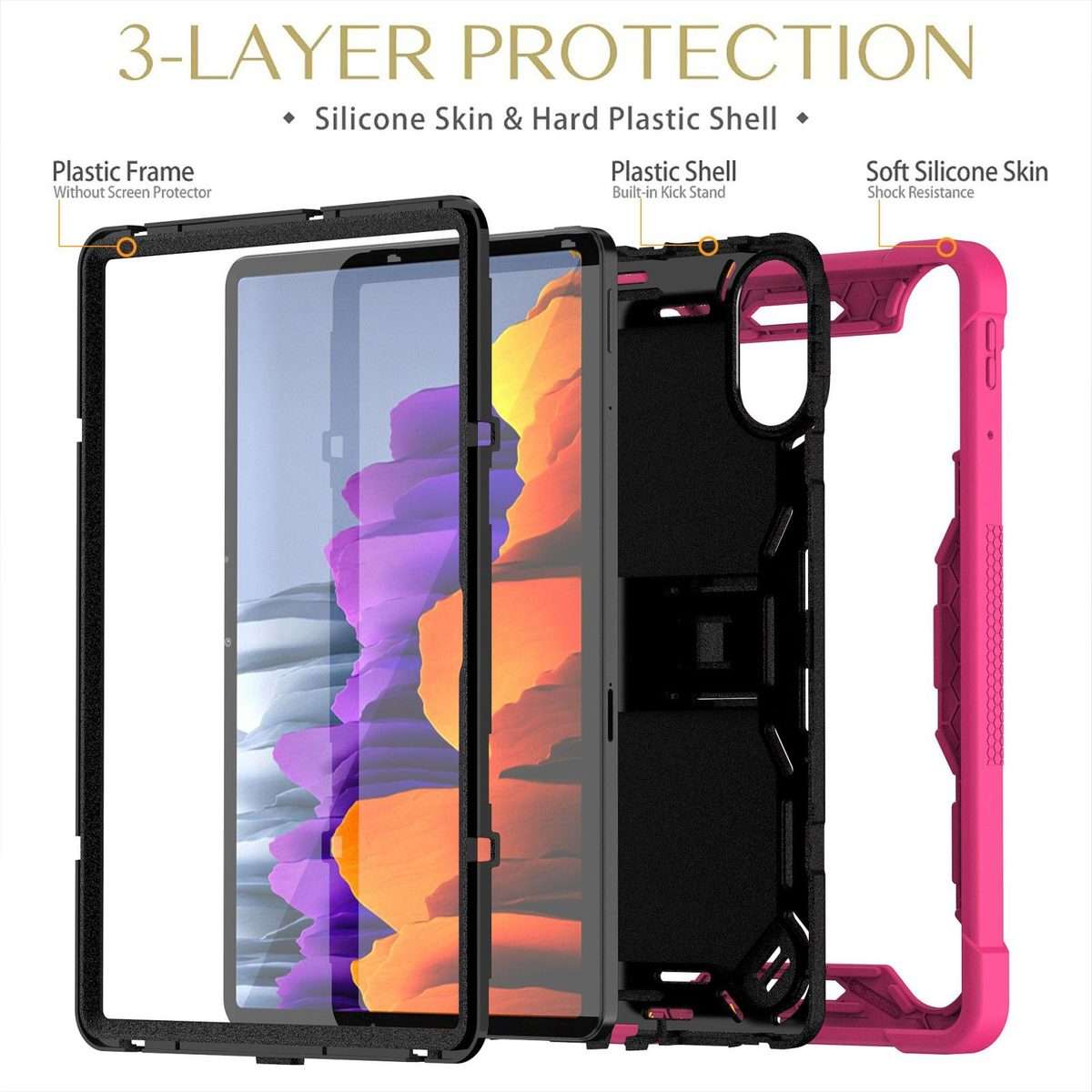 For Xiaomi Redmi Pad 2 Shockproof Silicone Hybrid PC Tablet Case with Holder(Black + Rose Red)