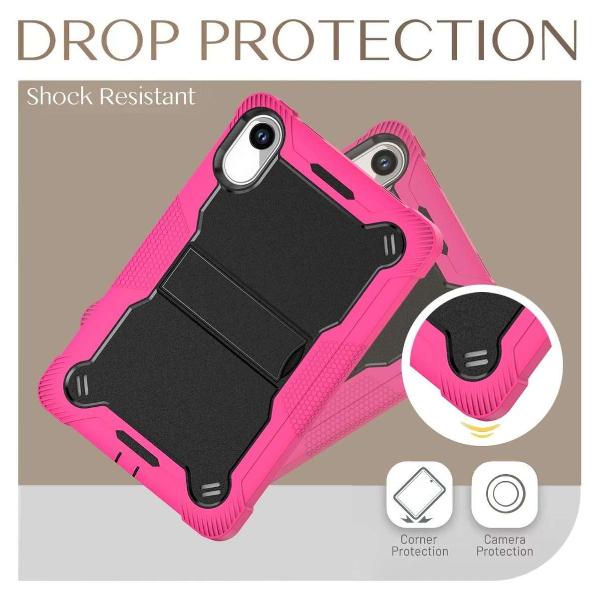 For Xiaomi Redmi Pad 2 Shockproof Silicone Hybrid PC Tablet Case with Holder(Black + Rose Red)