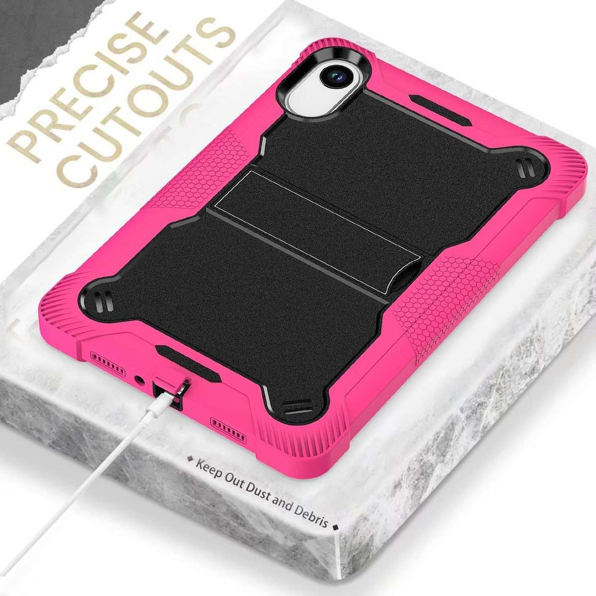 For Xiaomi Redmi Pad 2 Shockproof Silicone Hybrid PC Tablet Case with Holder(Black + Rose Red)