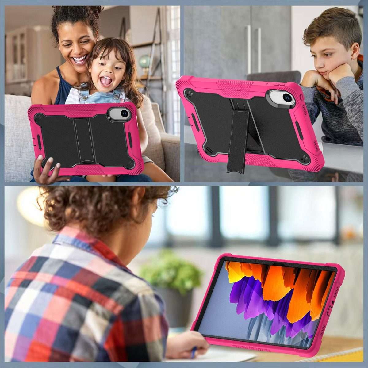 For Xiaomi Redmi Pad 2 Shockproof Silicone Hybrid PC Tablet Case with Holder(Black + Rose Red)