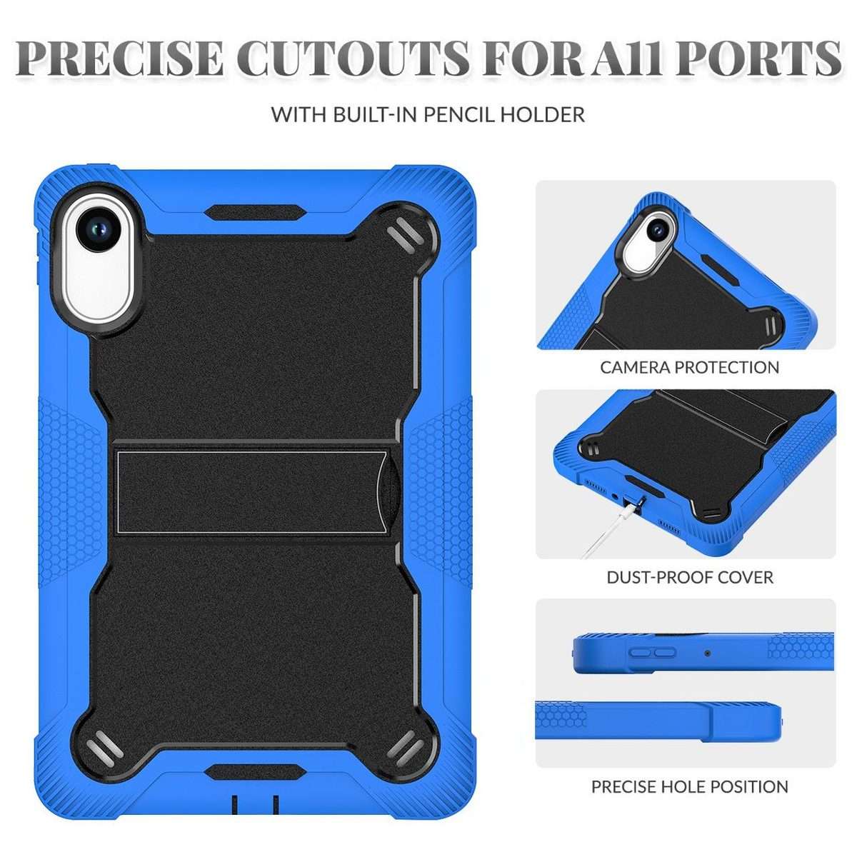 For Xiaomi Redmi Pad 2 Shockproof Silicone Hybrid PC Tablet Case with Holder(Black + Dark Blue)