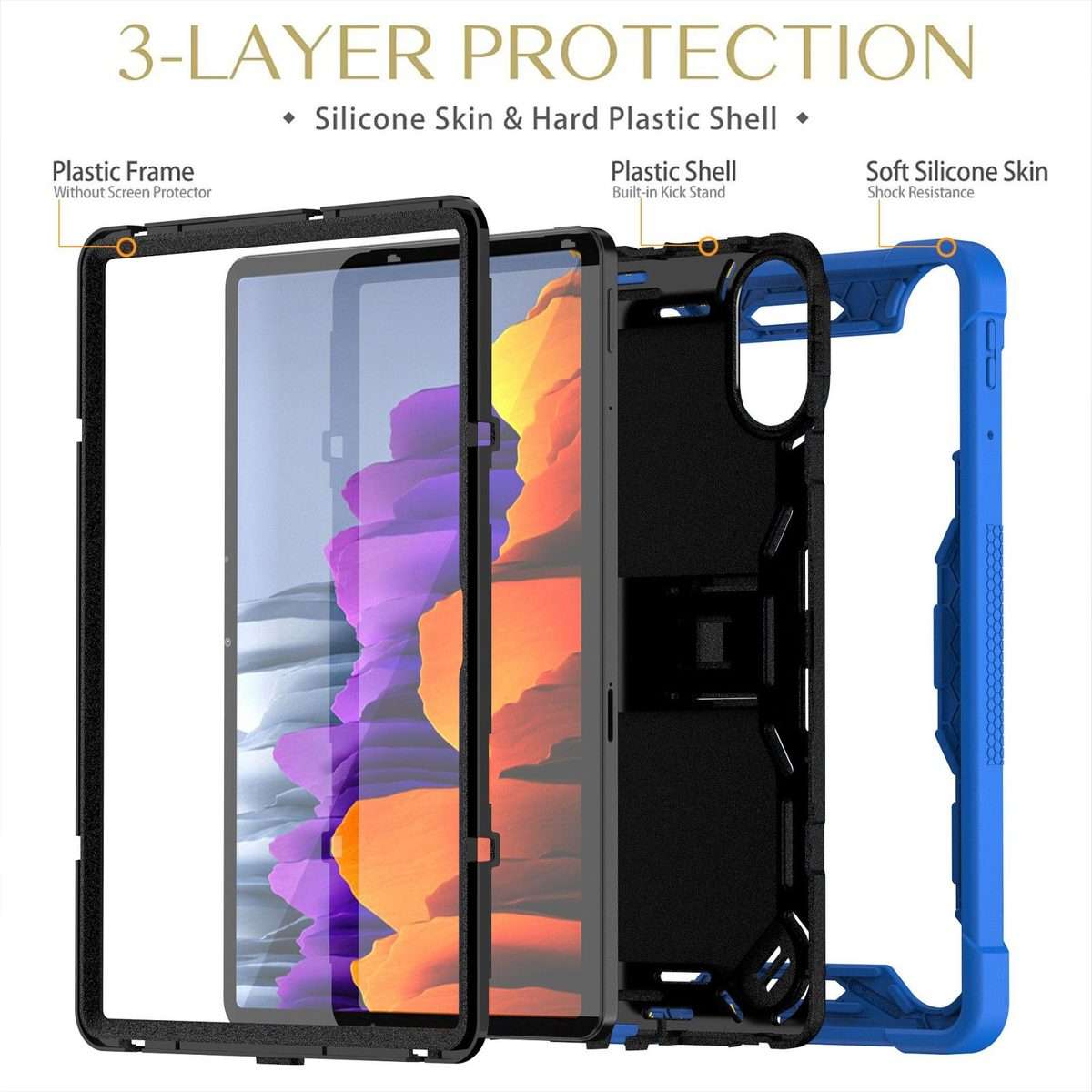 For Xiaomi Redmi Pad 2 Shockproof Silicone Hybrid PC Tablet Case with Holder(Black + Dark Blue)