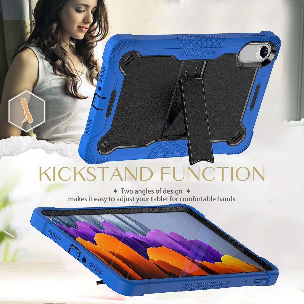 For Xiaomi Redmi Pad 2 Shockproof Silicone Hybrid PC Tablet Case with Holder(Black + Dark Blue)