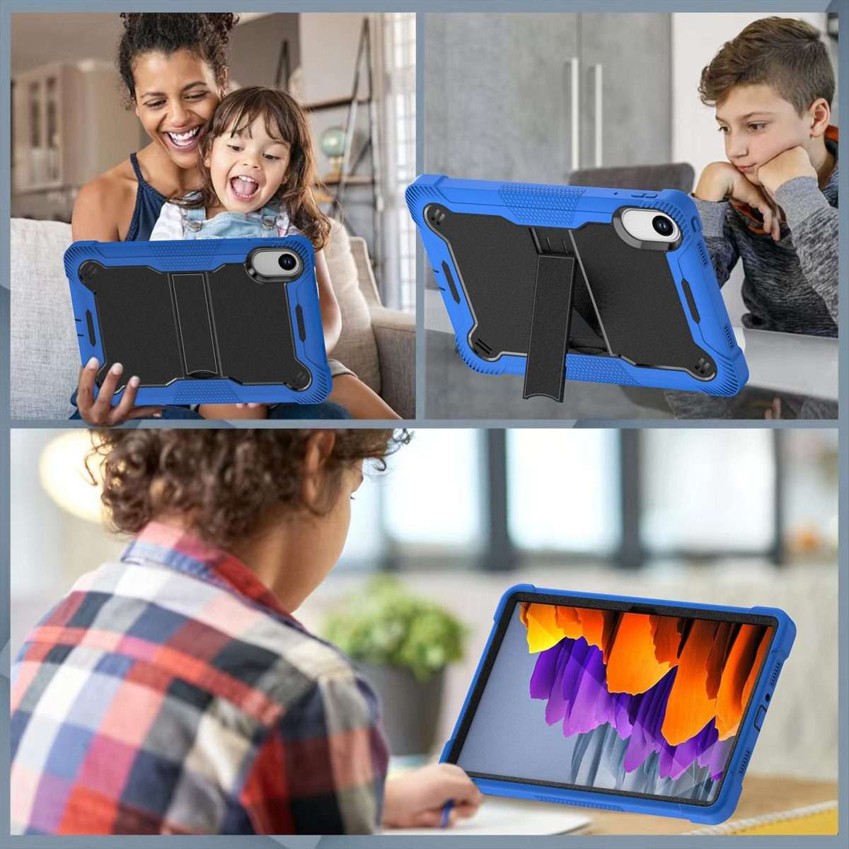 For Xiaomi Redmi Pad 2 Shockproof Silicone Hybrid PC Tablet Case with Holder(Black + Dark Blue)