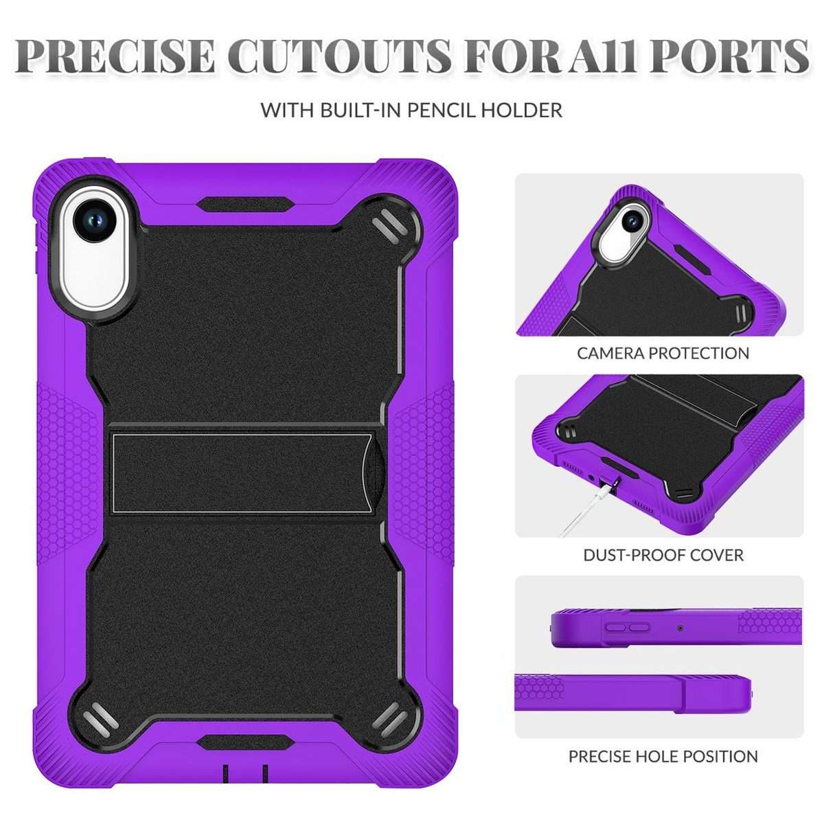 For Xiaomi Redmi Pad 2 Shockproof Silicone Hybrid PC Tablet Case with Holder(Black + Purple)