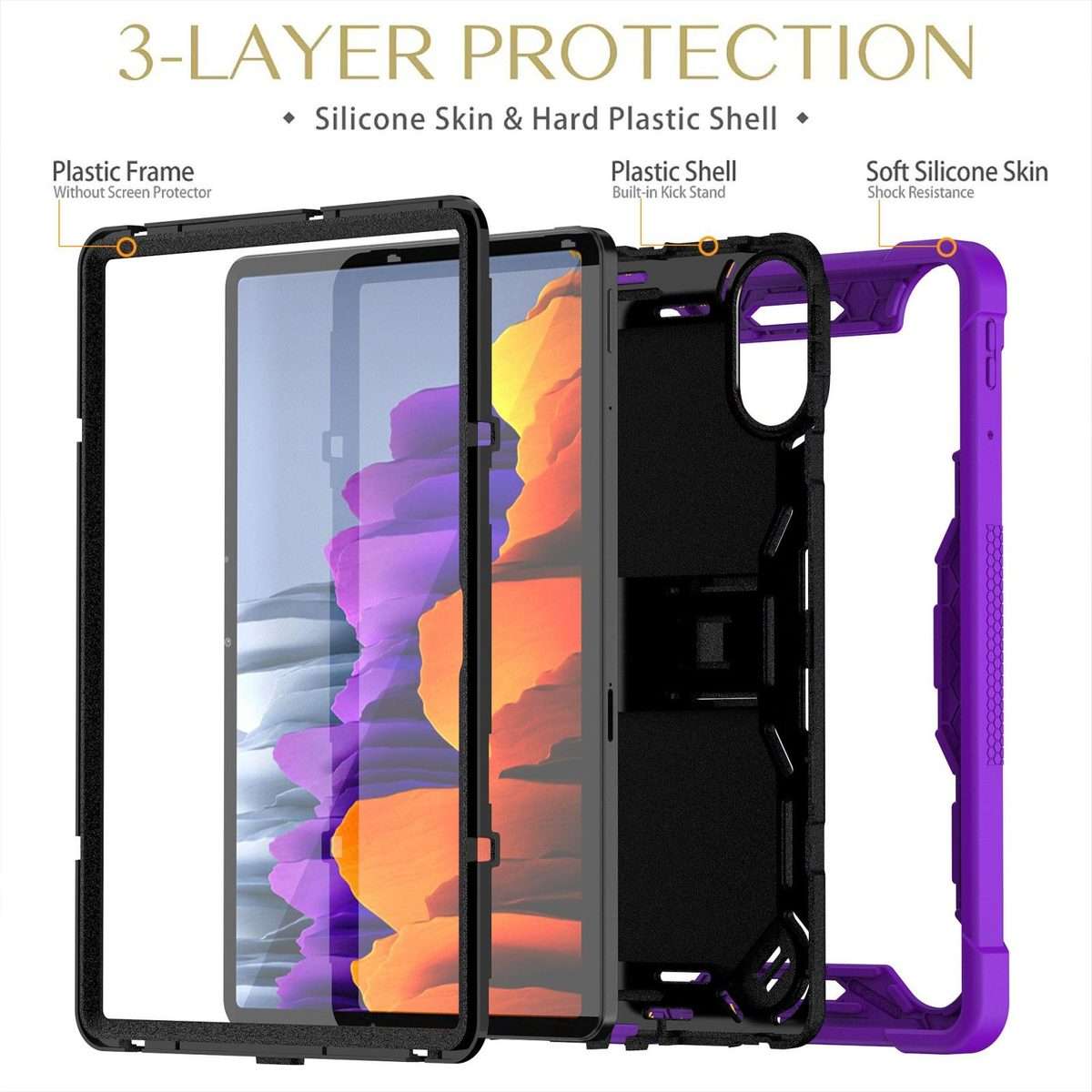 For Xiaomi Redmi Pad 2 Shockproof Silicone Hybrid PC Tablet Case with Holder(Black + Purple)