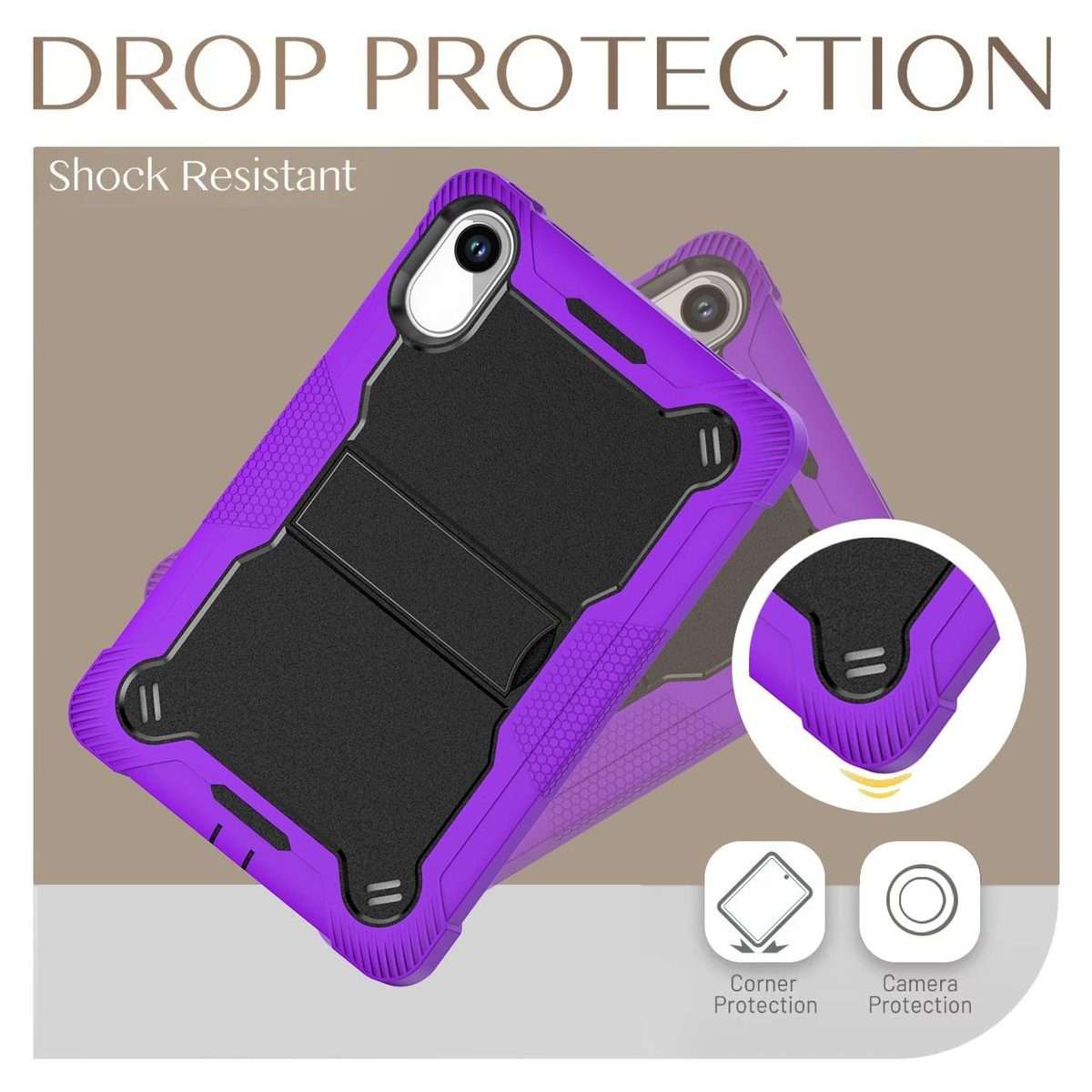 For Xiaomi Redmi Pad 2 Shockproof Silicone Hybrid PC Tablet Case with Holder(Black + Purple)
