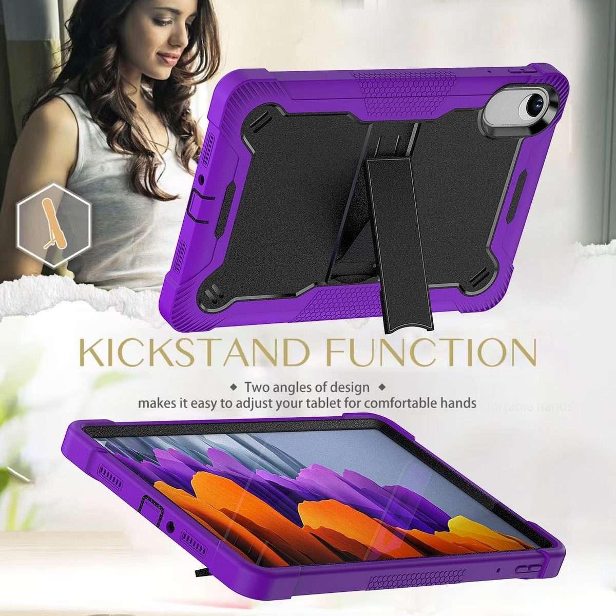 For Xiaomi Redmi Pad 2 Shockproof Silicone Hybrid PC Tablet Case with Holder(Black + Purple)