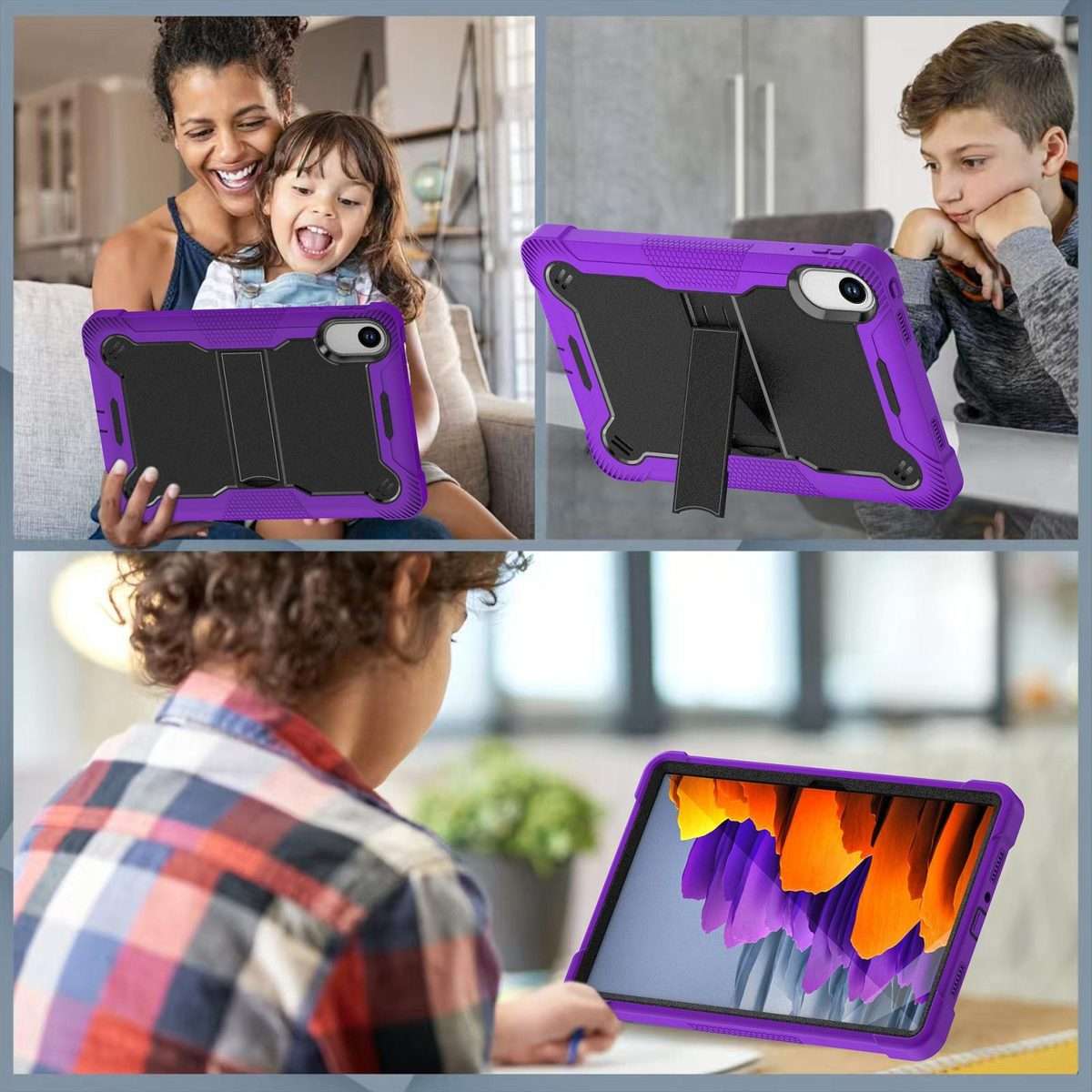 For Xiaomi Redmi Pad 2 Shockproof Silicone Hybrid PC Tablet Case with Holder(Black + Purple)