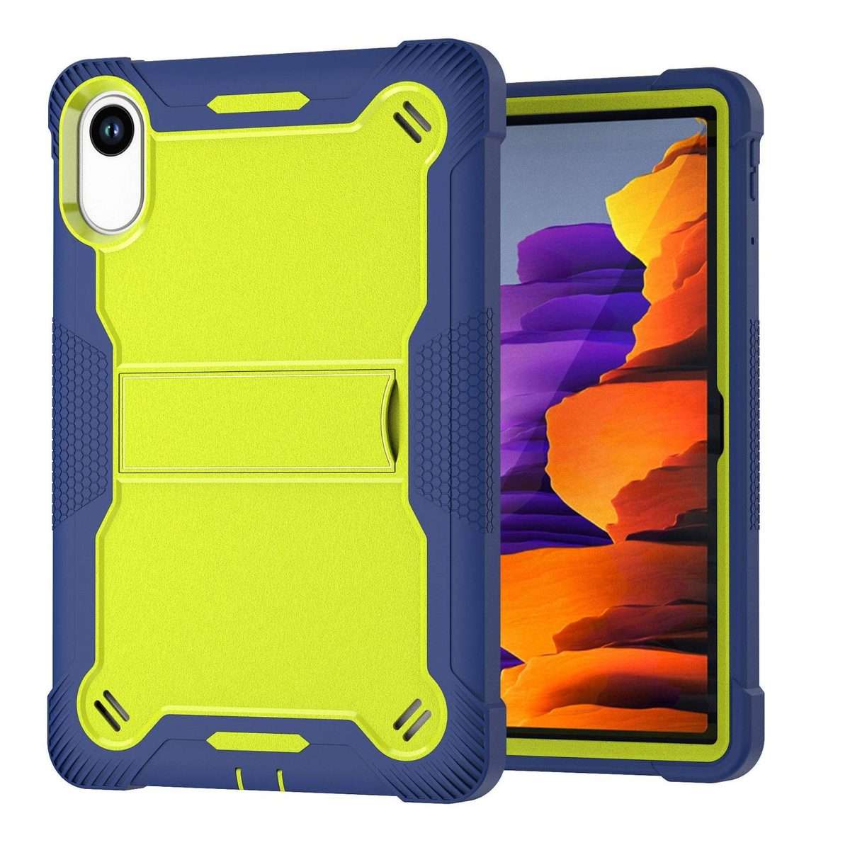 For Xiaomi Redmi Pad 2 Shockproof Silicone Hybrid PC Tablet Case wi ... (Yellow Green + Navy Blue)