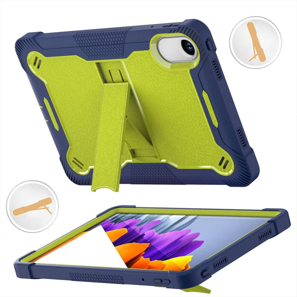 For Xiaomi Redmi Pad 2 Shockproof Silicone Hybrid PC Tablet Case wi ... (Yellow Green + Navy Blue)