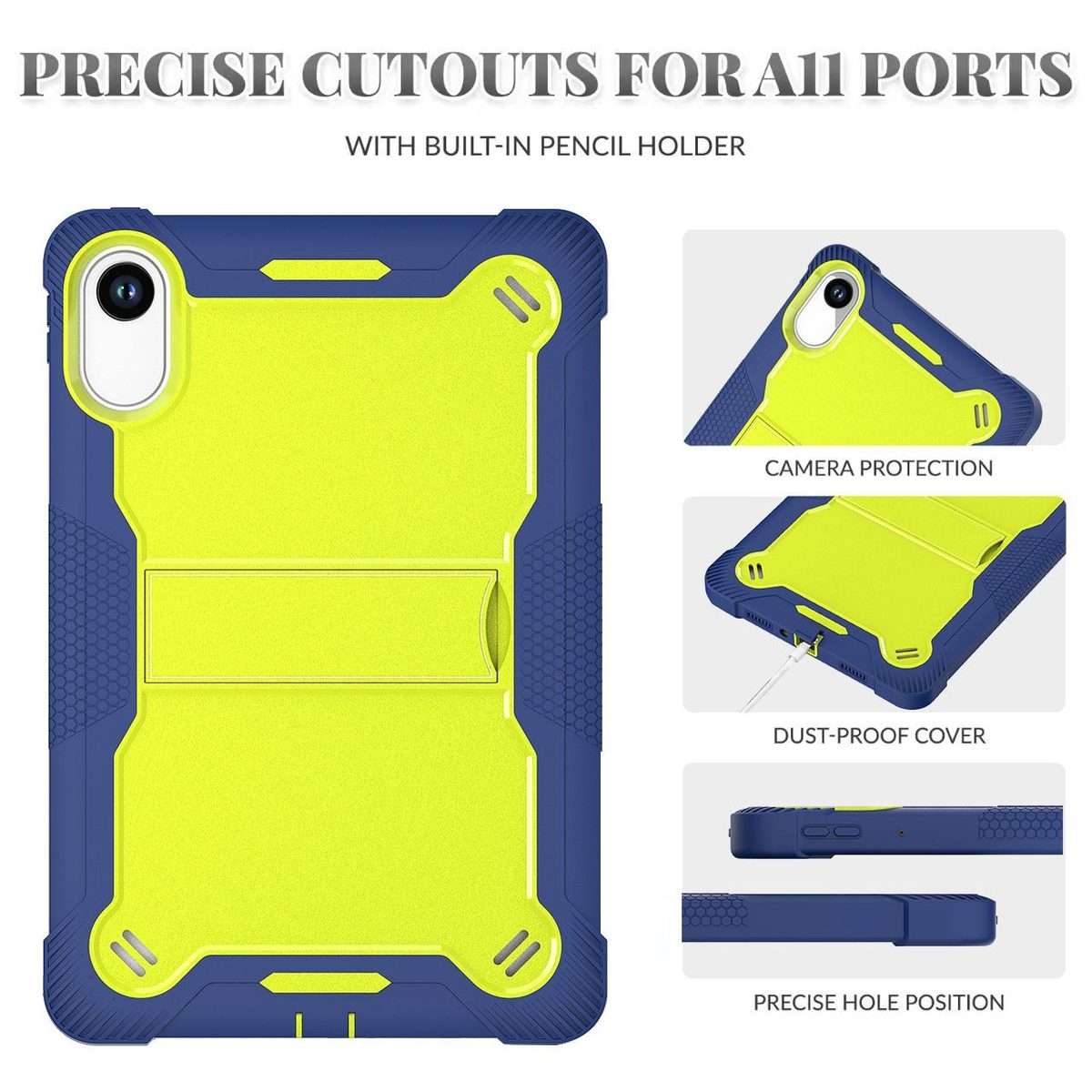 For Xiaomi Redmi Pad 2 Shockproof Silicone Hybrid PC Tablet Case wi ... (Yellow Green + Navy Blue)