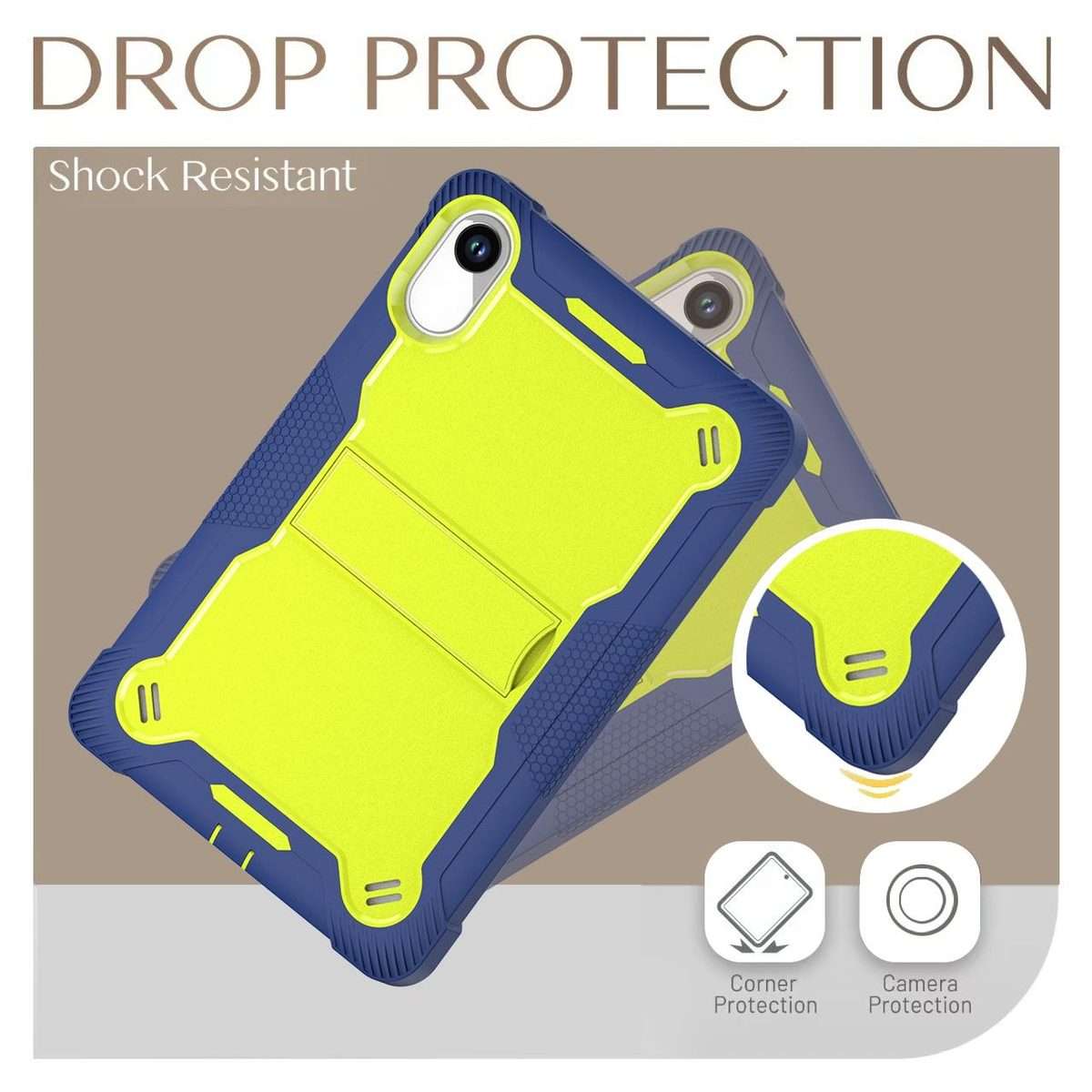 For Xiaomi Redmi Pad 2 Shockproof Silicone Hybrid PC Tablet Case wi ... (Yellow Green + Navy Blue)