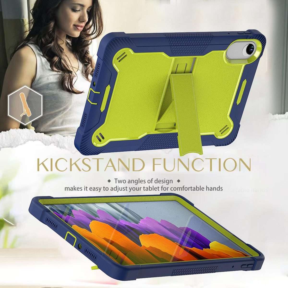 For Xiaomi Redmi Pad 2 Shockproof Silicone Hybrid PC Tablet Case wi ... (Yellow Green + Navy Blue)