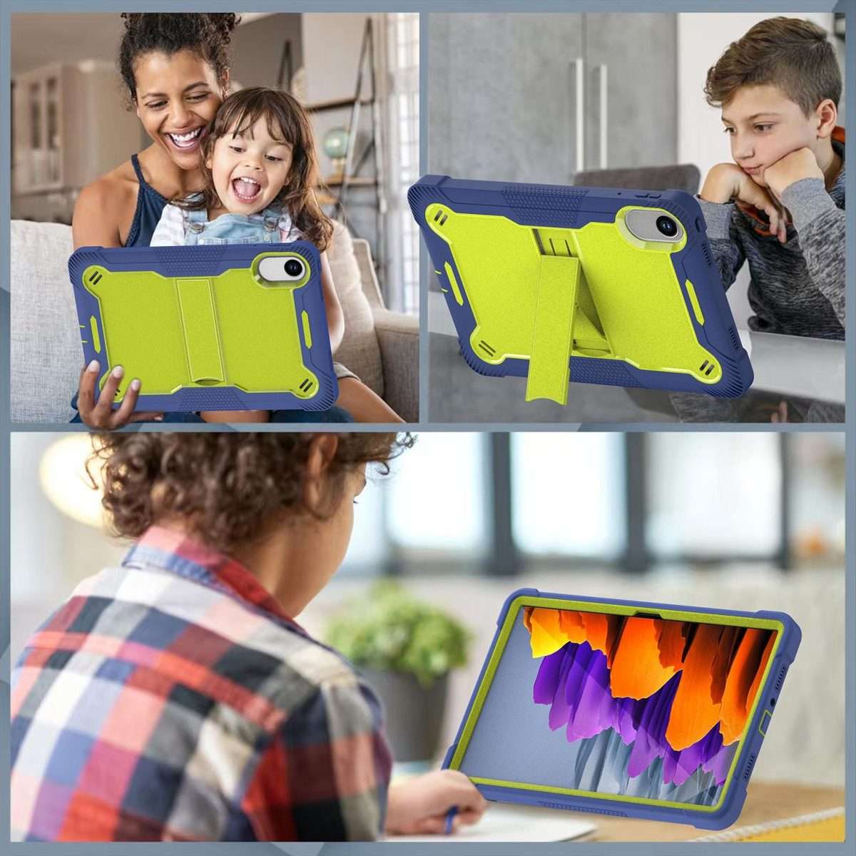 For Xiaomi Redmi Pad 2 Shockproof Silicone Hybrid PC Tablet Case wi ... (Yellow Green + Navy Blue)