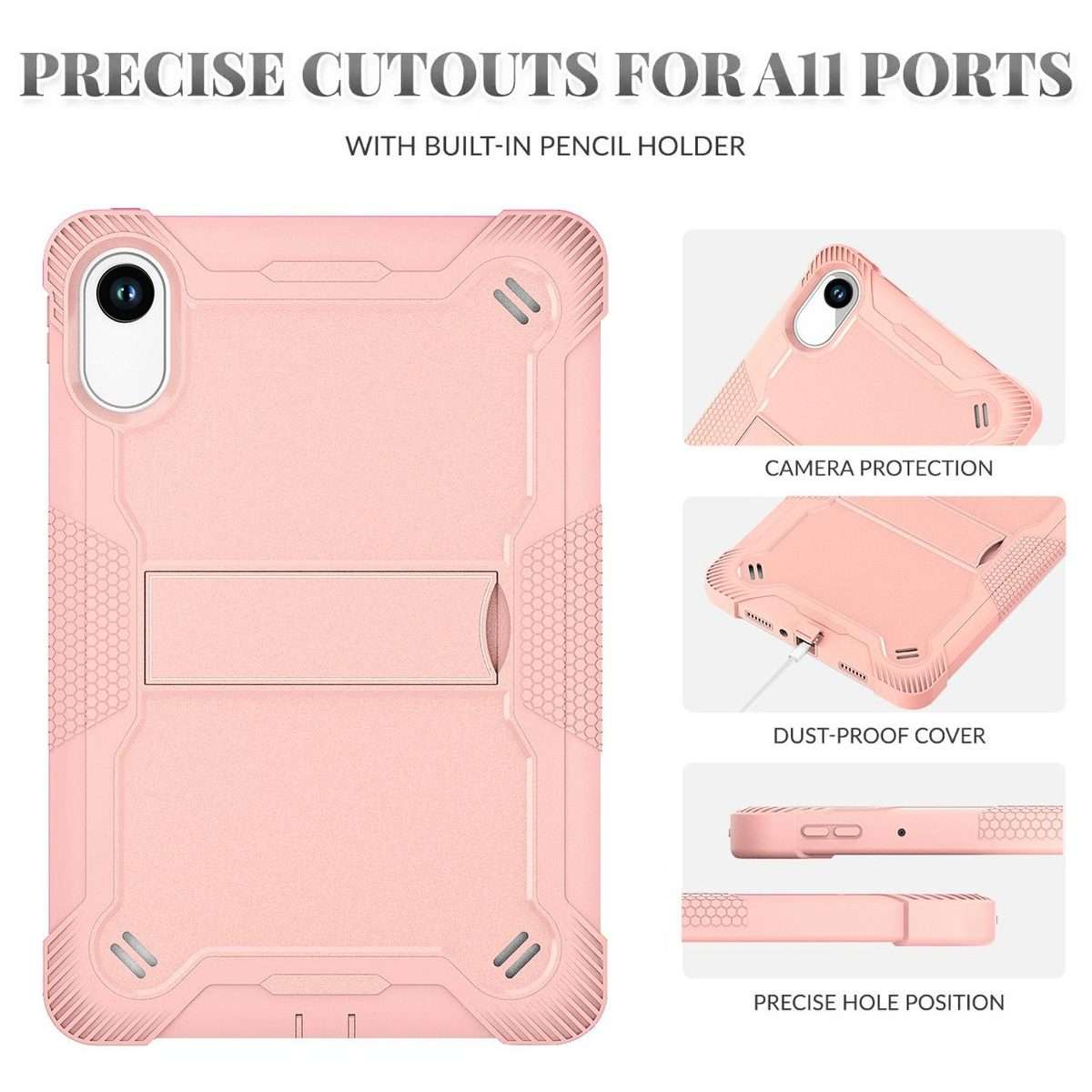 For Xiaomi Redmi Pad 2 Shockproof Silicone Hybrid PC Tablet Case with Holder(Rose Gold)