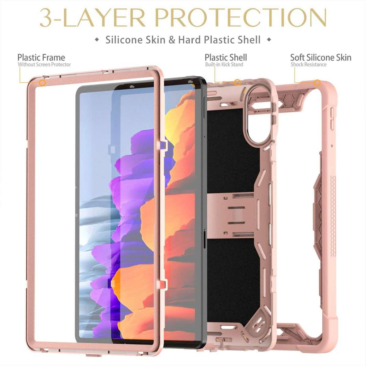 For Xiaomi Redmi Pad 2 Shockproof Silicone Hybrid PC Tablet Case with Holder(Rose Gold)