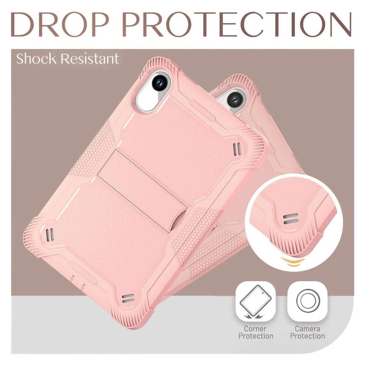 For Xiaomi Redmi Pad 2 Shockproof Silicone Hybrid PC Tablet Case with Holder(Rose Gold)