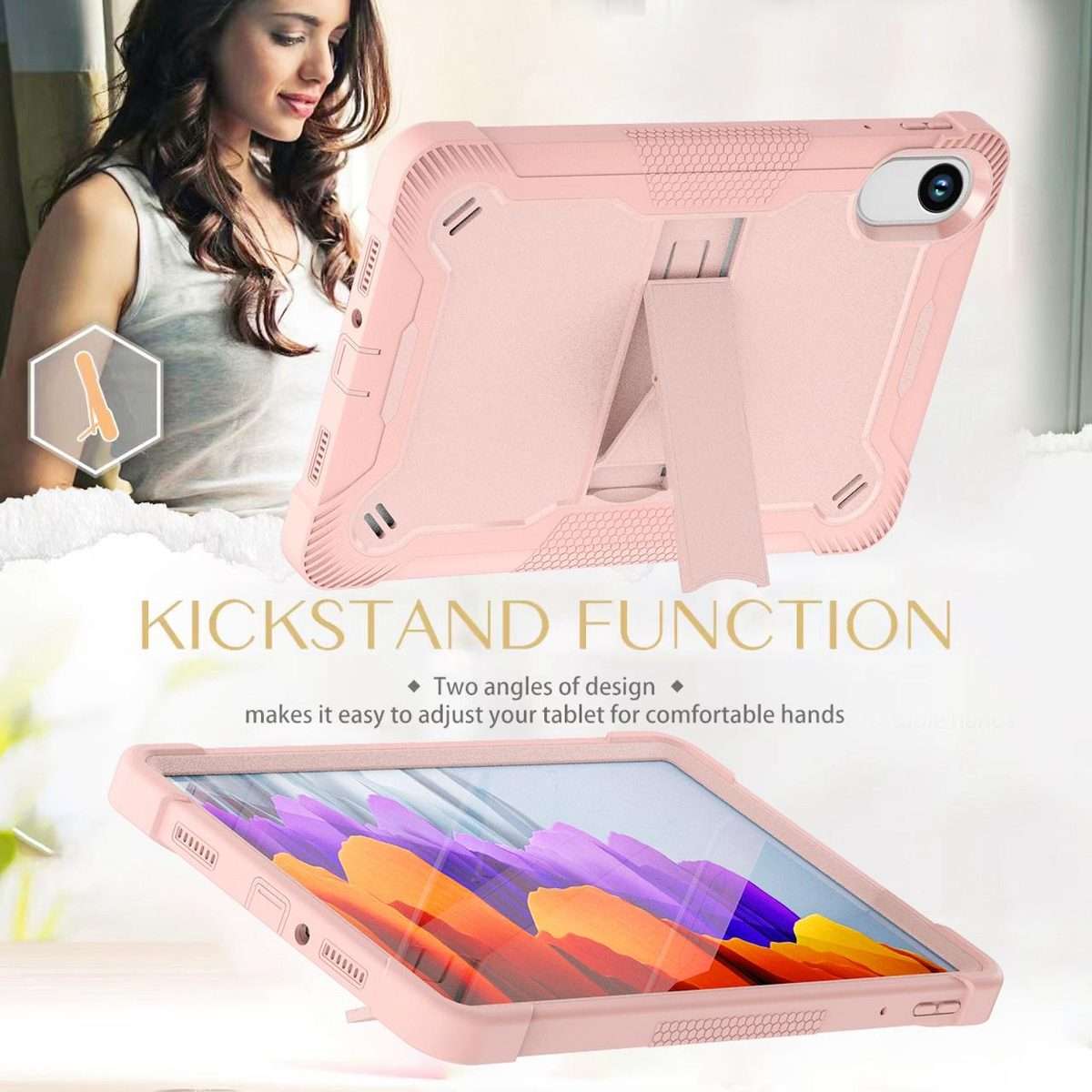 For Xiaomi Redmi Pad 2 Shockproof Silicone Hybrid PC Tablet Case with Holder(Rose Gold)