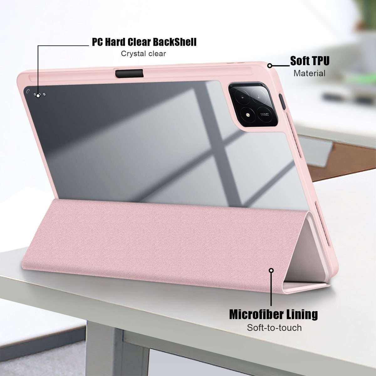 For Xiaomi Pad 6S Pro 12.4 Acrylic 3-Fold Solid Color Smart Leather Tablet Case(Pink)