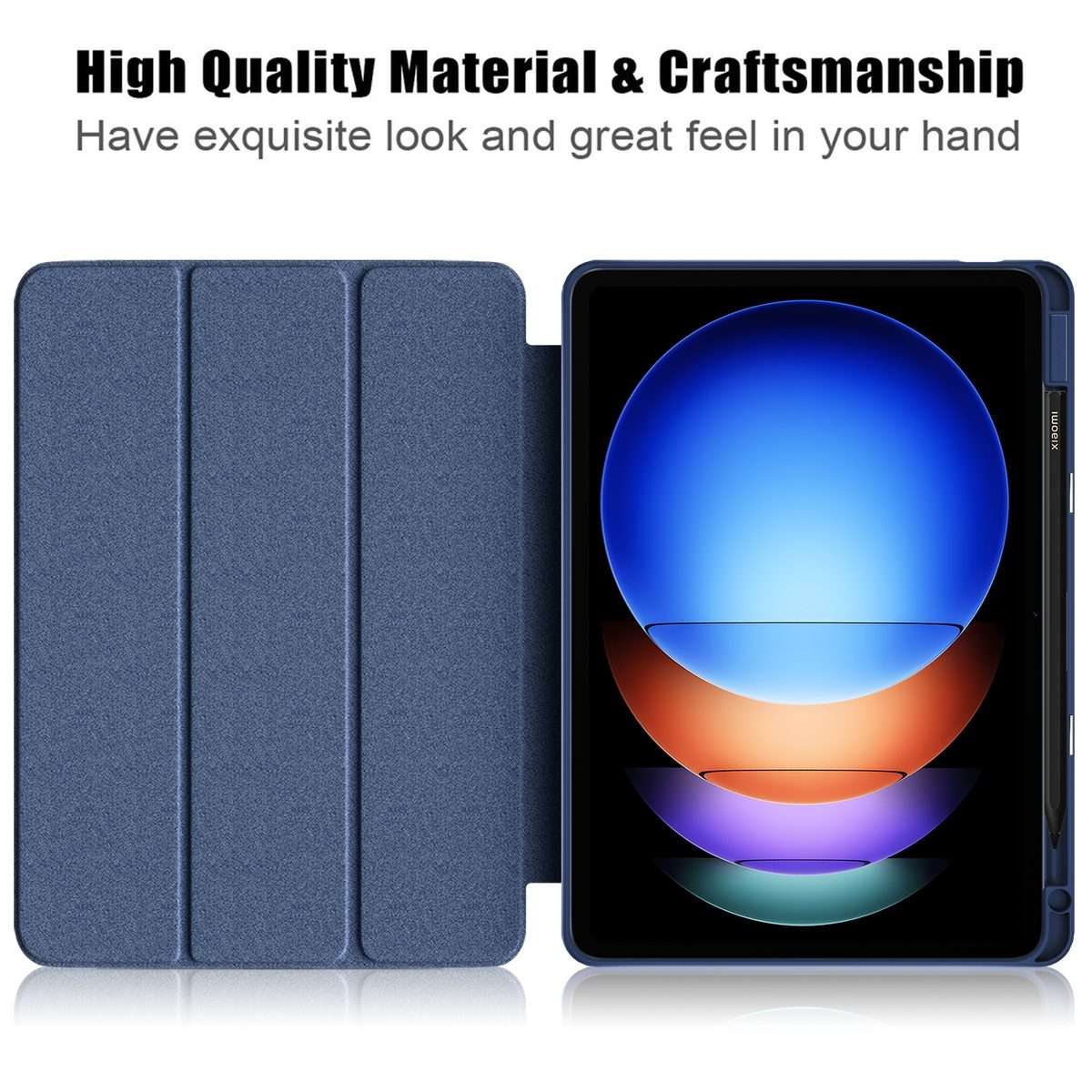 For Xiaomi Pad 6S Pro 12.4 Acrylic 3-Fold Solid Color Smart Leather Tablet Case(Dark Blue)
